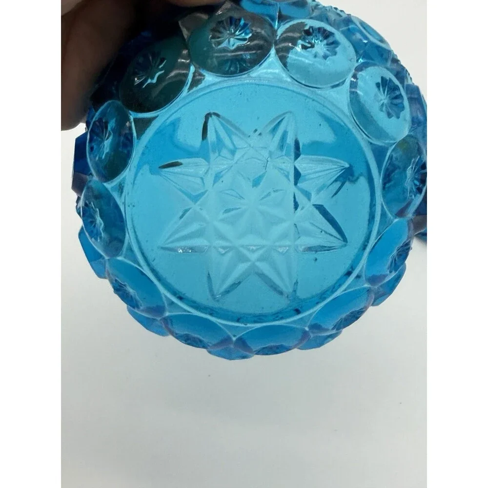 MCM LE Smith Moon & Stars Art glass basket & Candleholder colonial blue Set